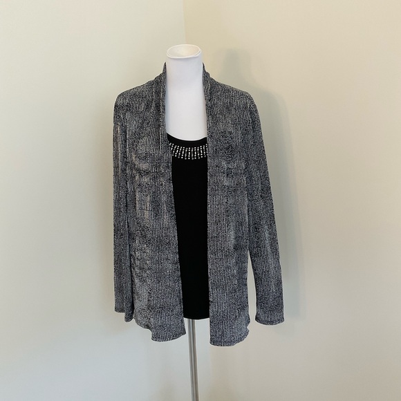 Notations Black and Silver Open-Front Cardigan Sweater Set - Picture 1 of 5